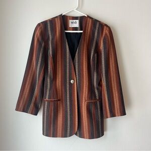 Wallis vintage one button retro western boho chic striped blazer women’s size 10